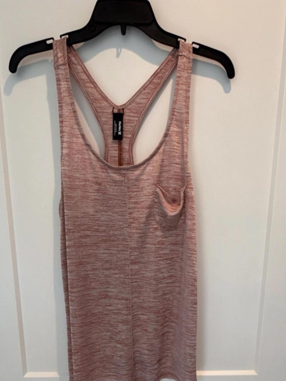 Women’s Heathered Light Pink/ white  Racerback Tank Top with Pocket NWOT